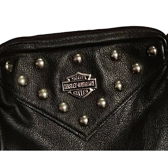 HARLEY DAVIDSON HD CROSSBODY LEATHER PURSE BLACK STUDDED SMALL - Picture 3 of 9